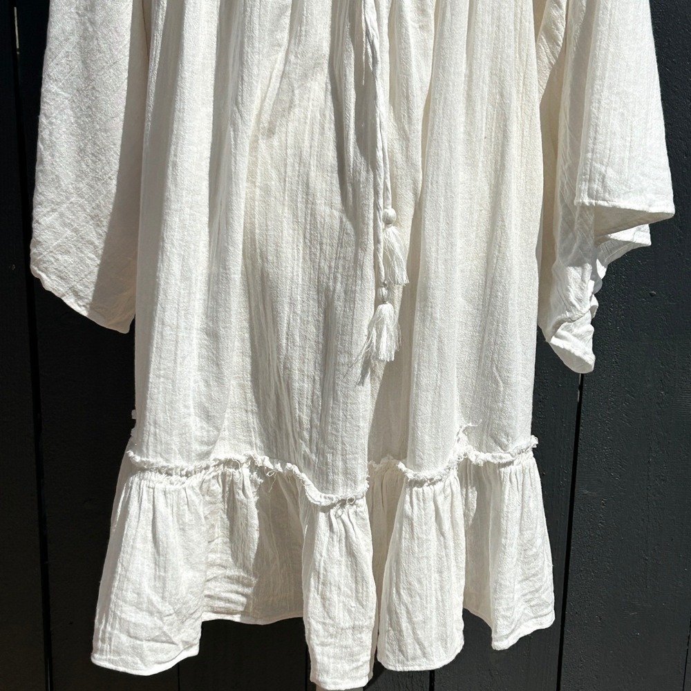 Free People Giving Us Sass Boho Crochet Dress M Cottage Oversize Mini Romantic - Picture 7 of 11